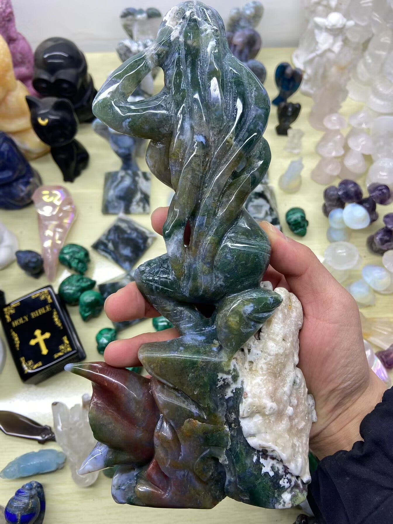 1.11kg Moss Agate Mermaid