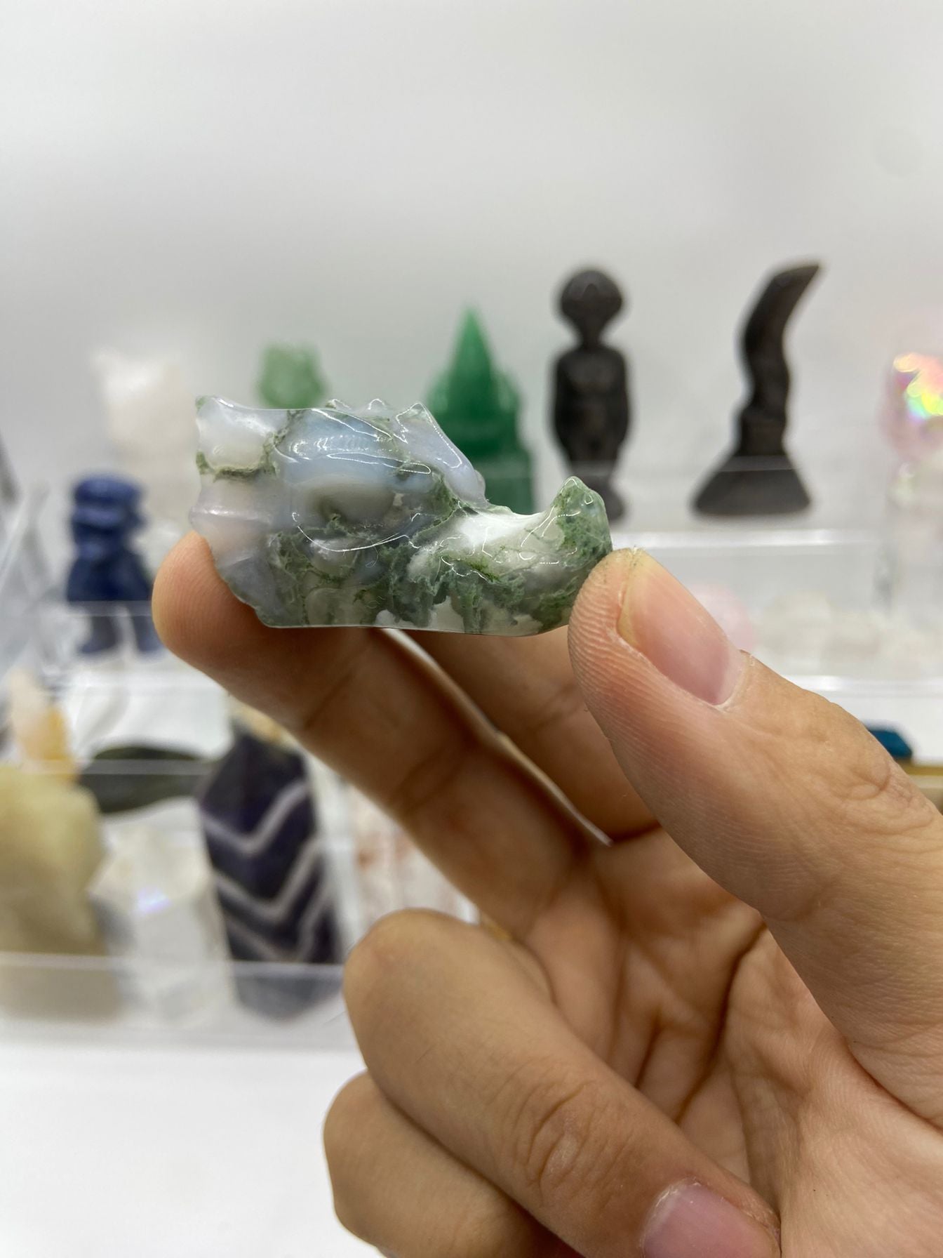 Moss Agate Dragon Head Carving (4.5cm)