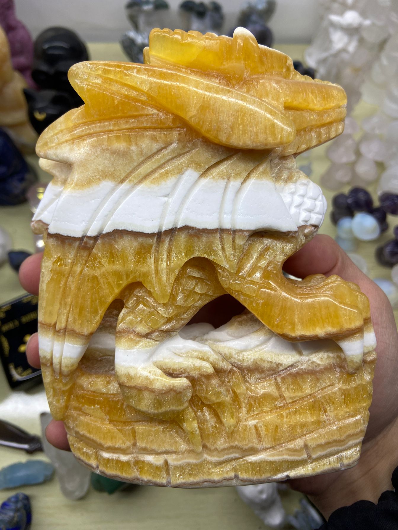1.11kg Yellow Calcite Castle Dragon