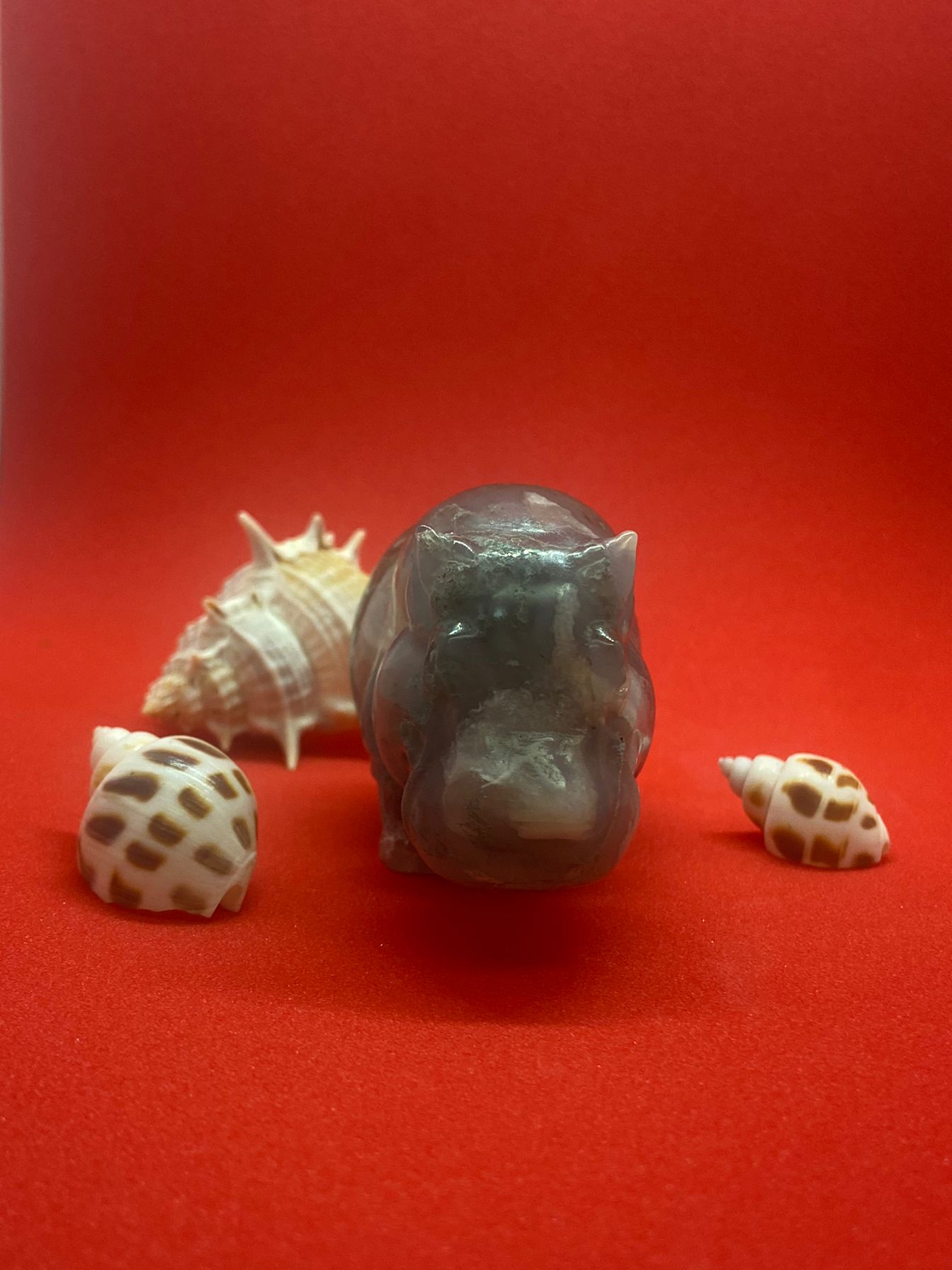 Moss Agate Hippo Carving