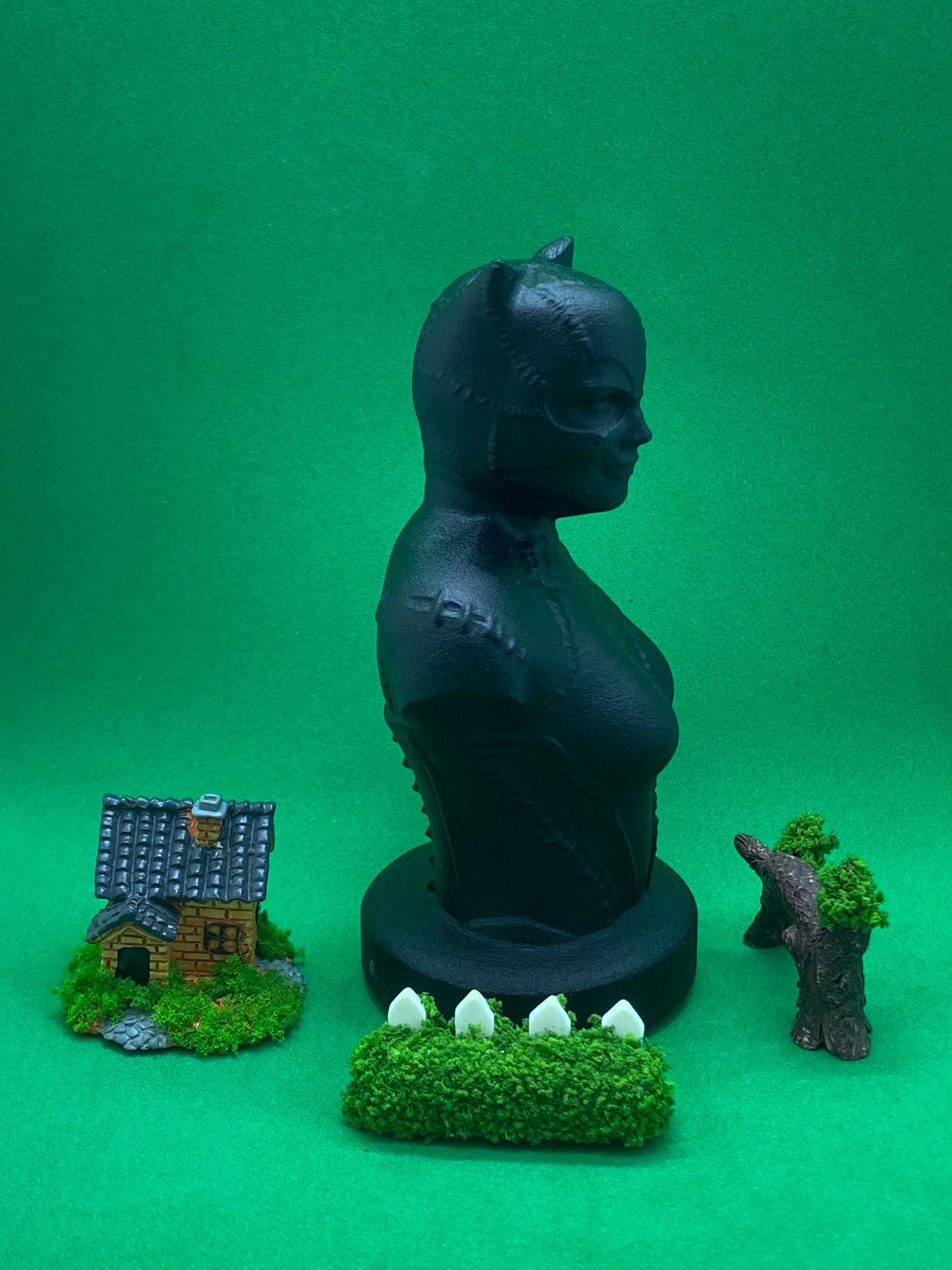 Black Obsidian Cat Woman Statue Carving