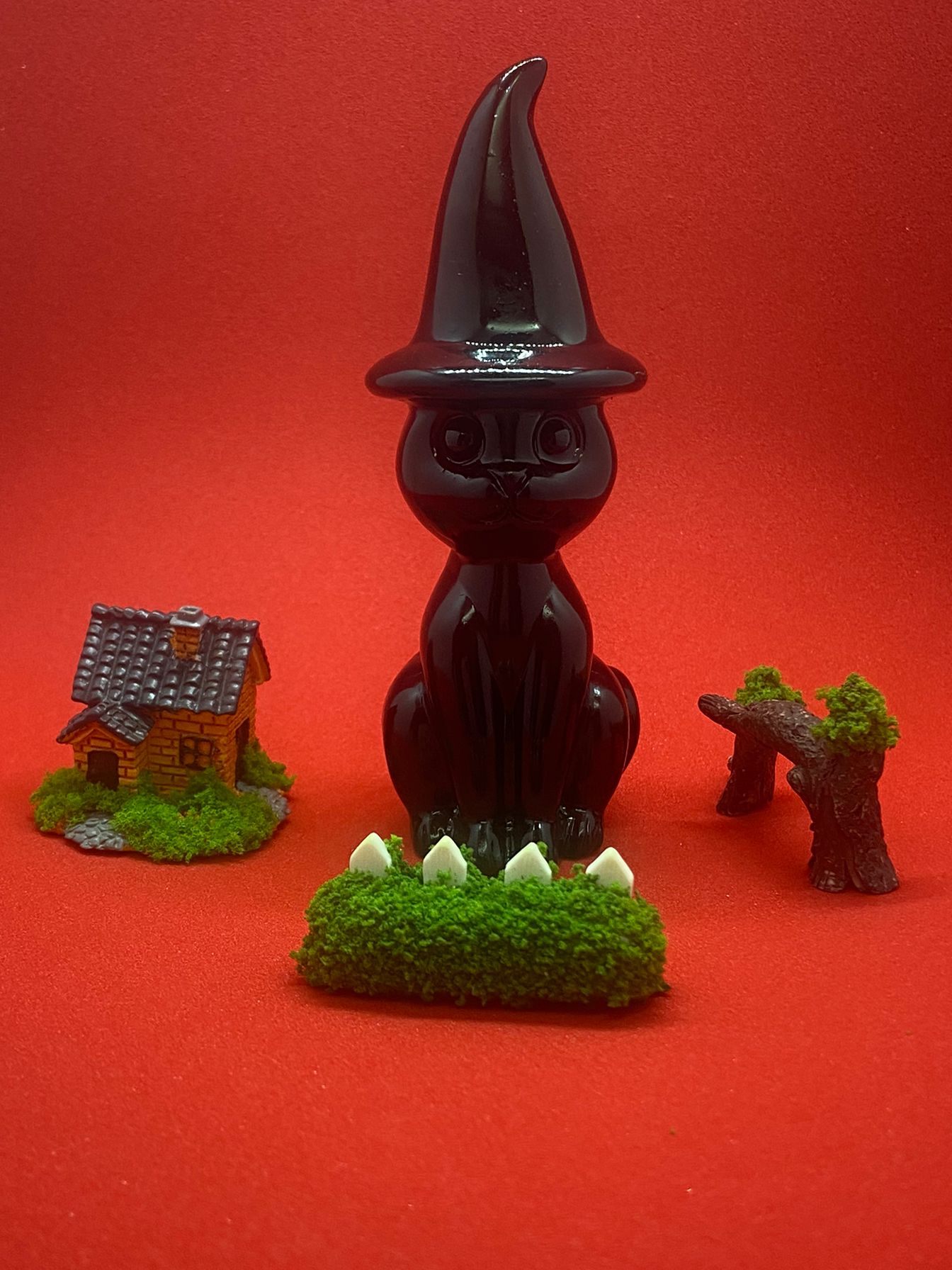 Black Obsidian Witch Cat Carving