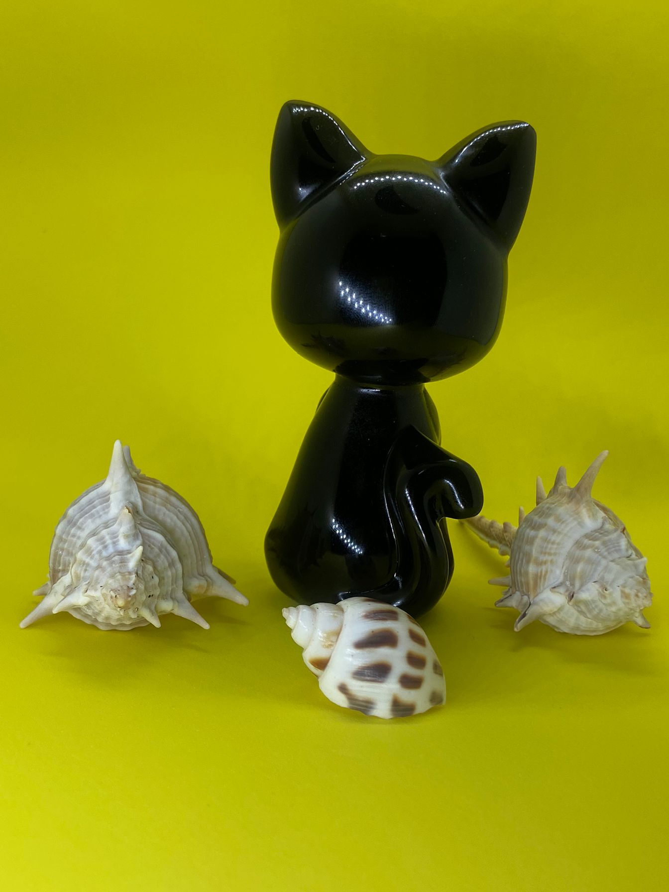 Black Obsidian Moon Cat Carving