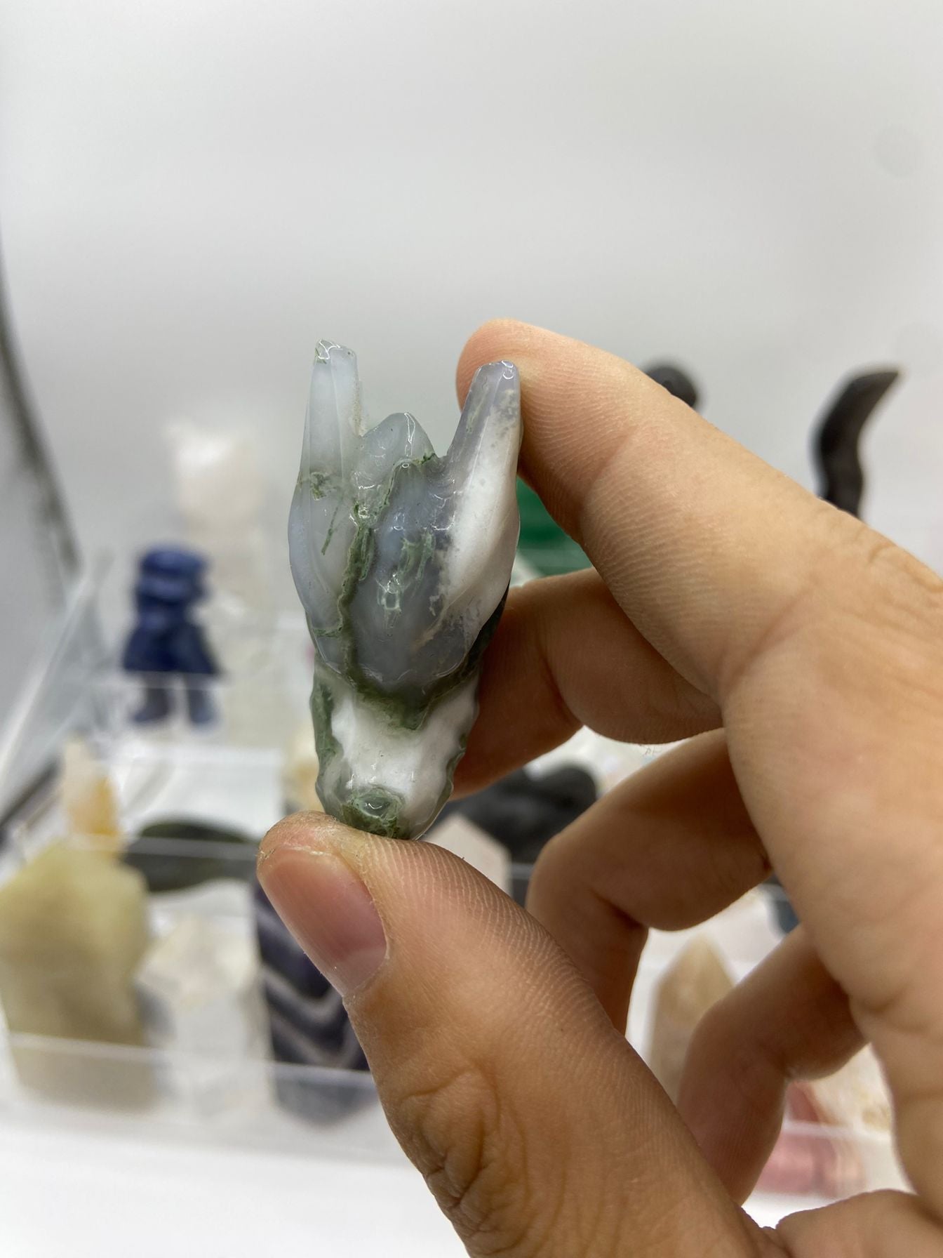 Moss Agate Dragon Head Carving (4.5cm)