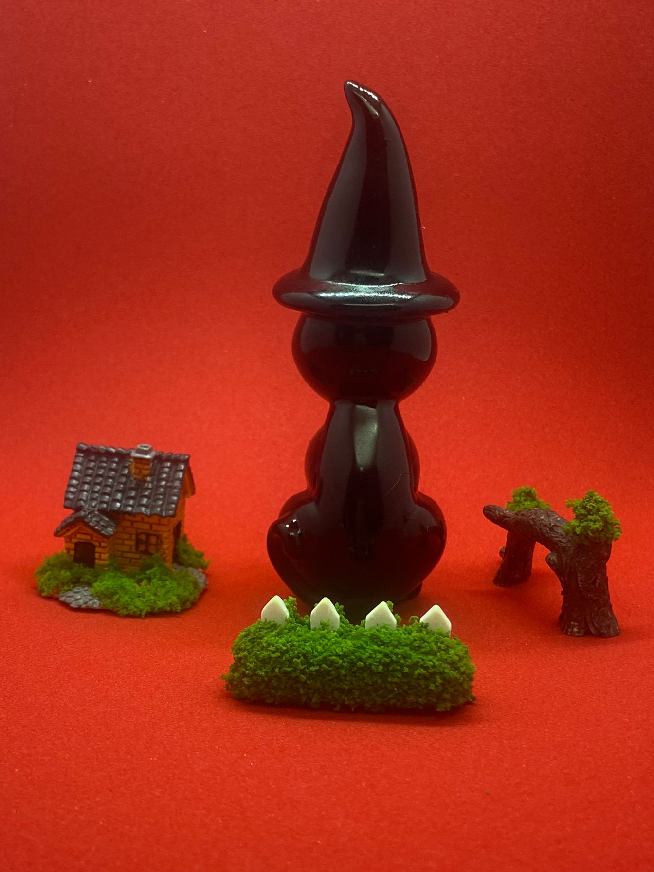 Black Obsidian Witch Cat Carving