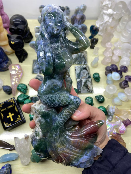 1.11kg Moss Agate Mermaid