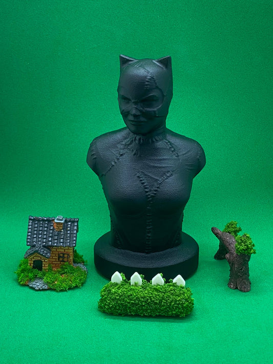 Black Obsidian Cat Woman Statue Carving