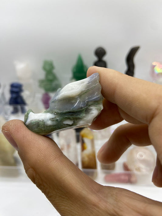 Moss Agate Dragon Head Carving (4.5cm)