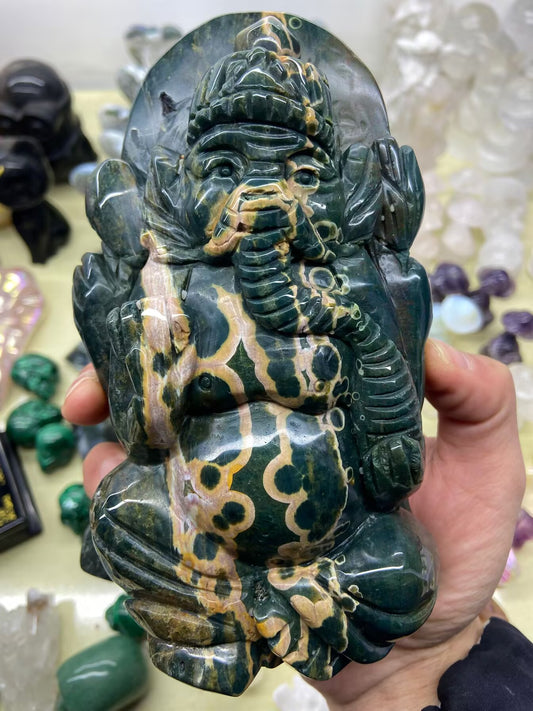 1.06kg Old Mine Ocean Jasper Ganesha