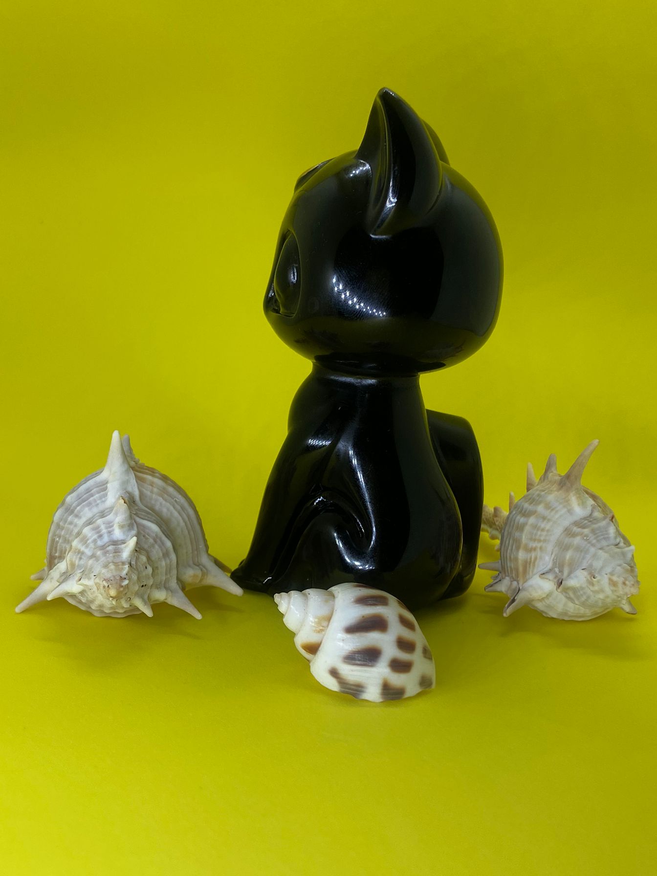 Black Obsidian Moon Cat Carving