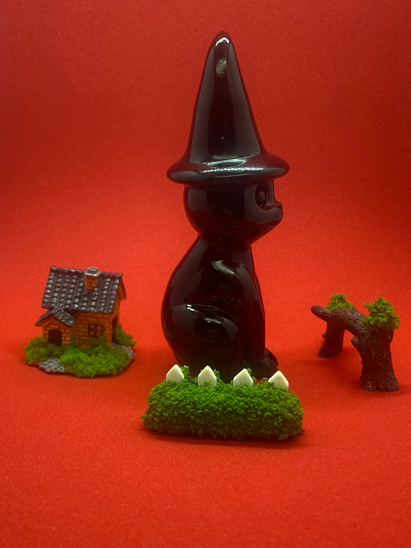 Black Obsidian Witch Cat Carving