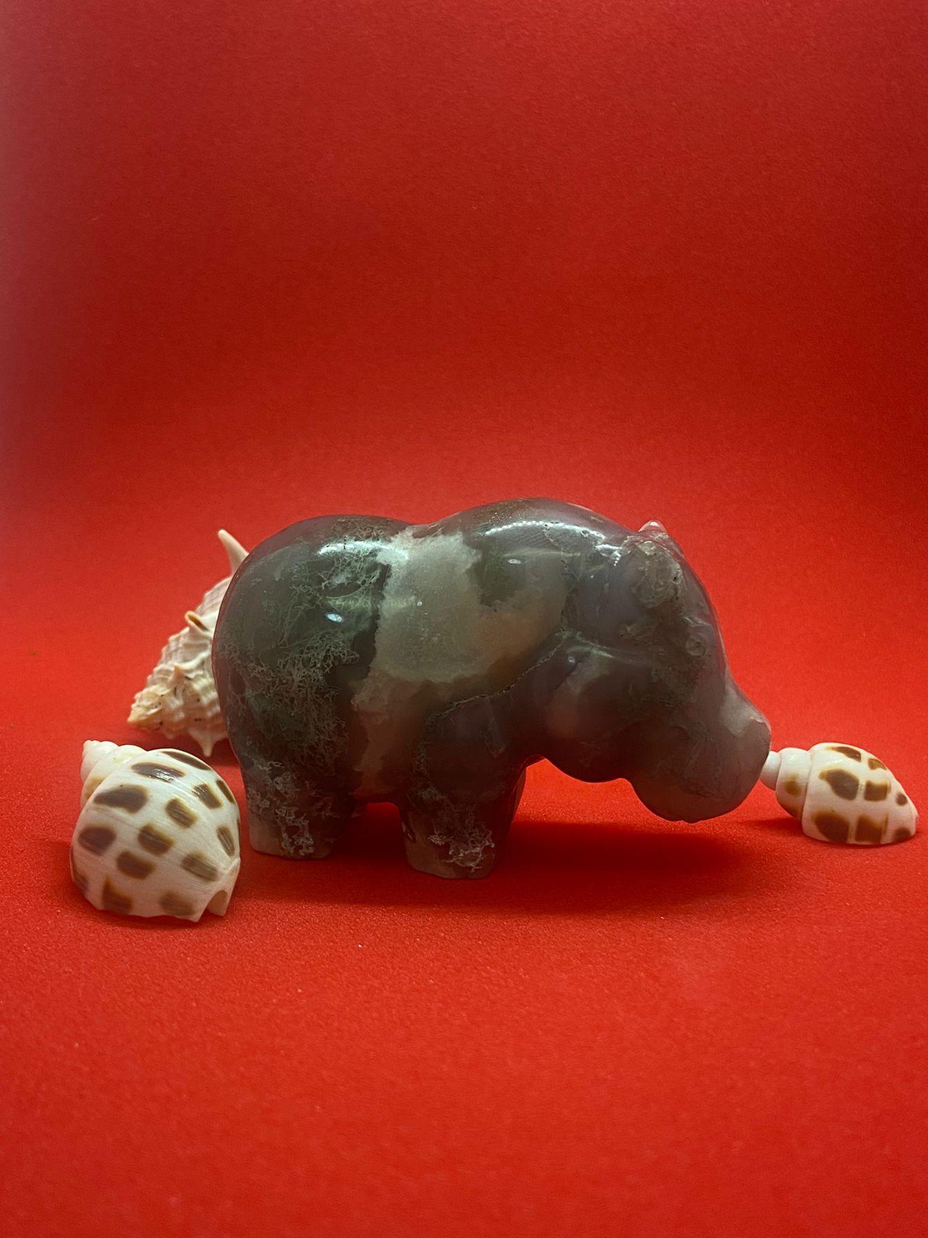 Moss Agate Hippo Carving