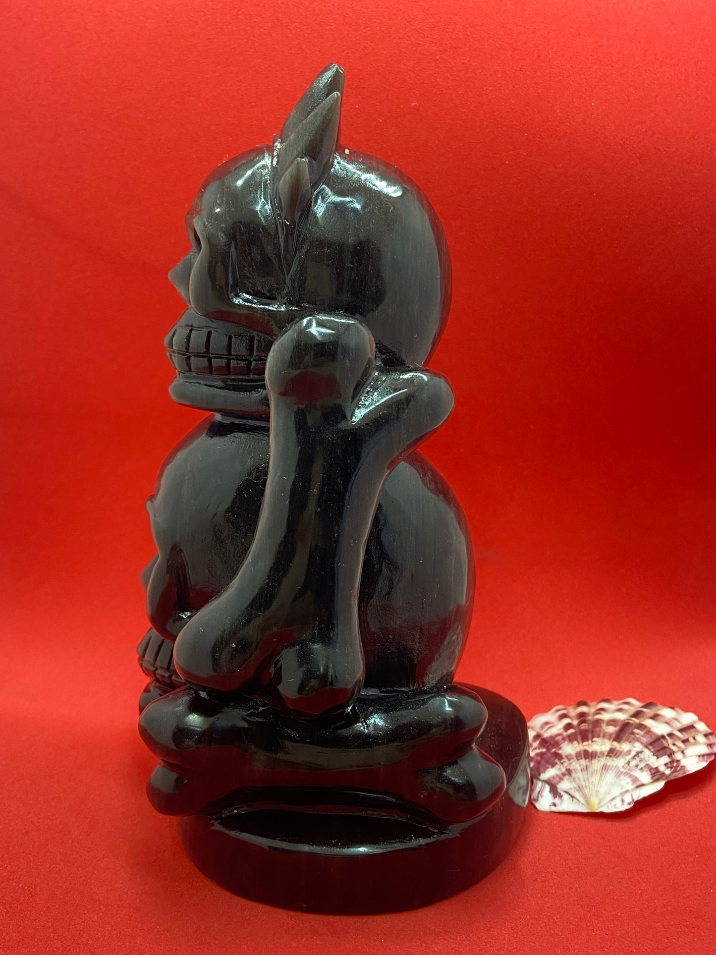 0.78kg Silver Obsidian Double Skull with Bone