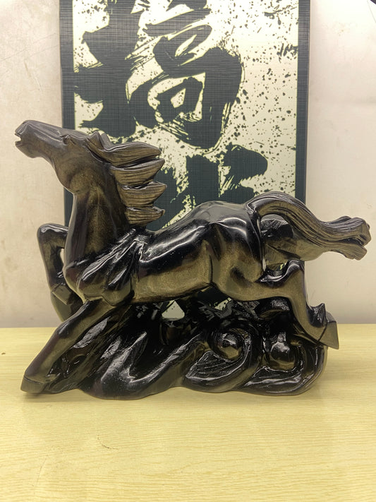 2.38kg Silver Obsidian Horse Carving