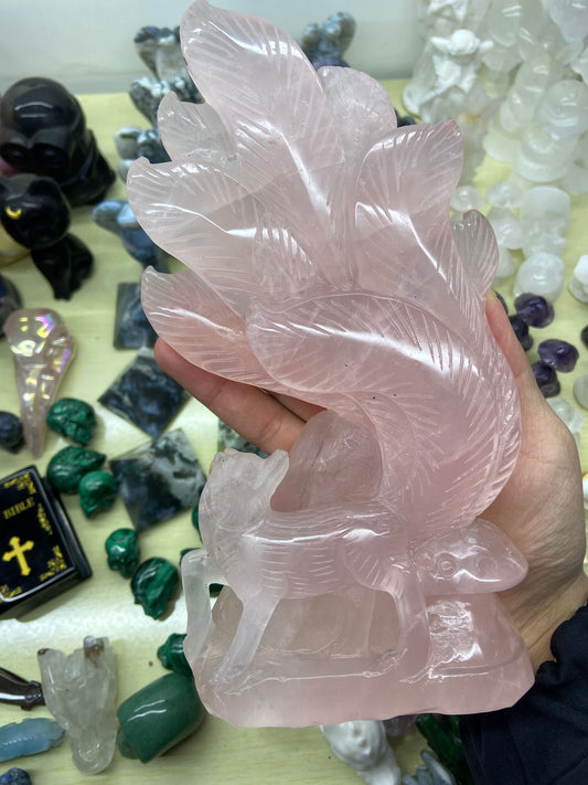 1.53kg Rose Quartz Nine-tailed Fox