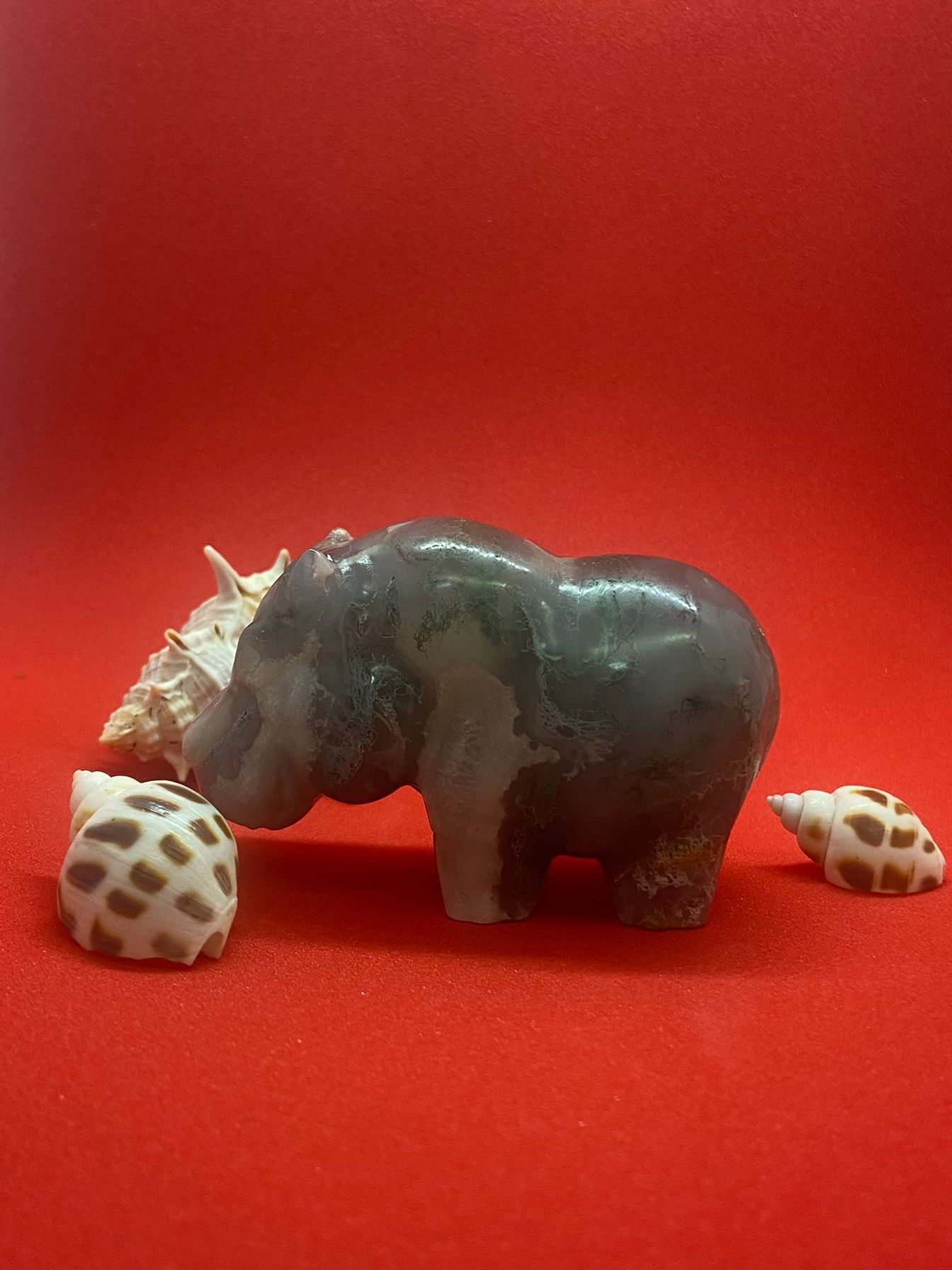 Moss Agate Hippo Carving