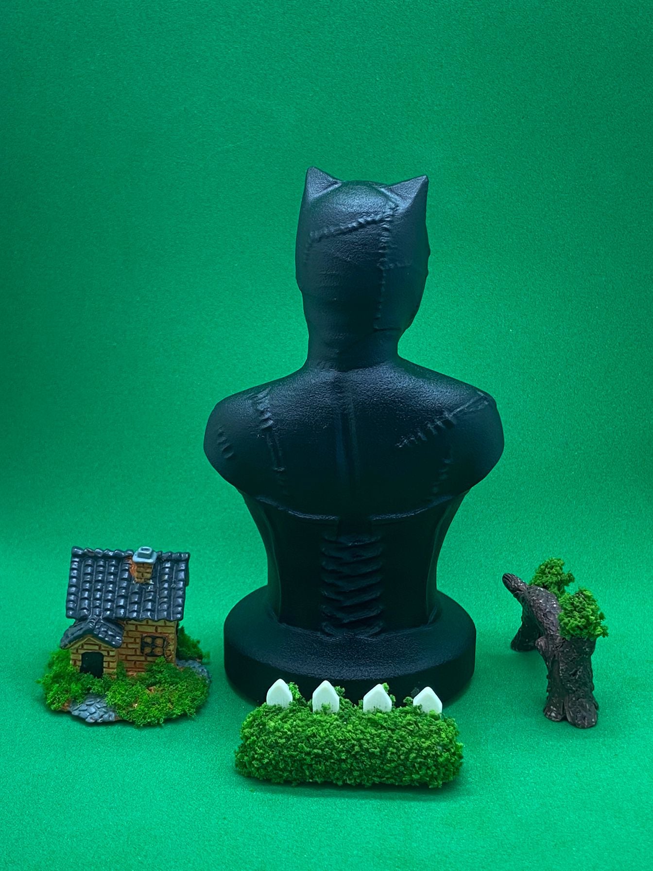 Black Obsidian Cat Woman Statue Carving