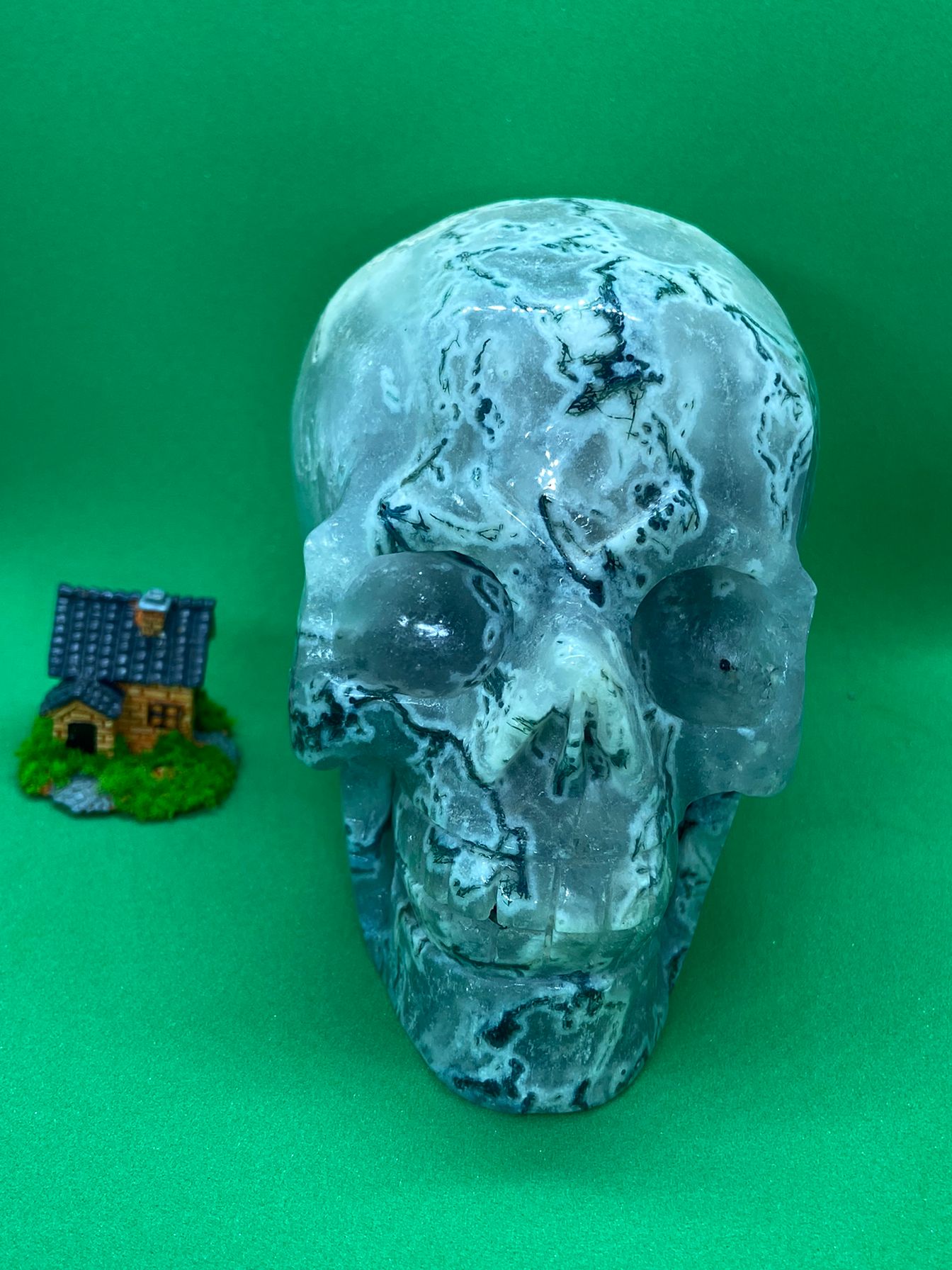 Moss Agate Skull Carving