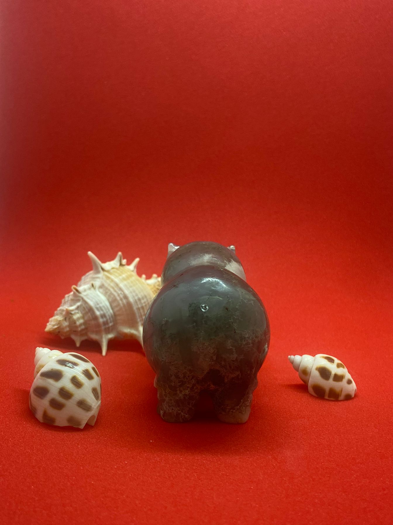 Moss Agate Hippo Carving