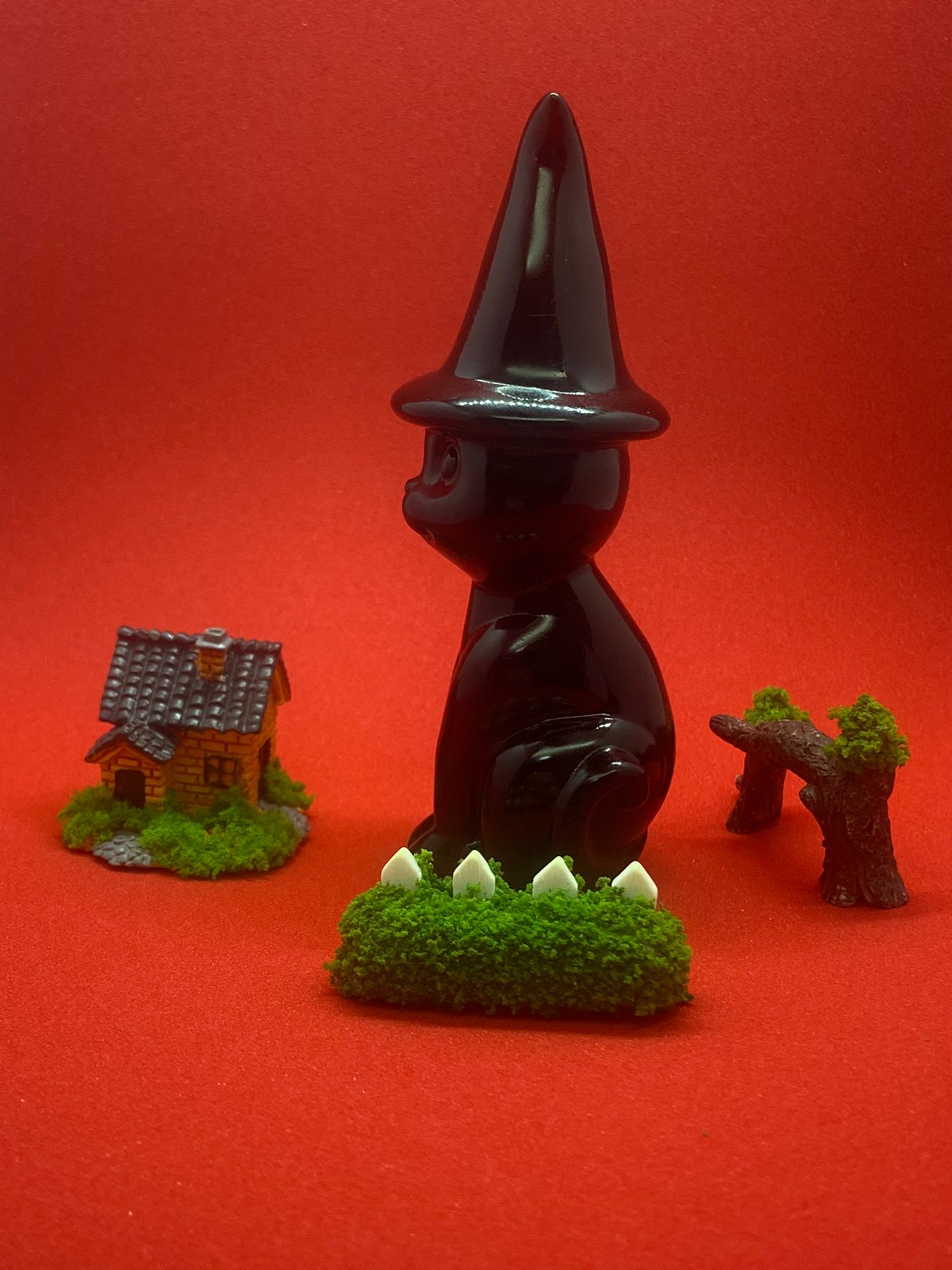 Black Obsidian Witch Cat Carving